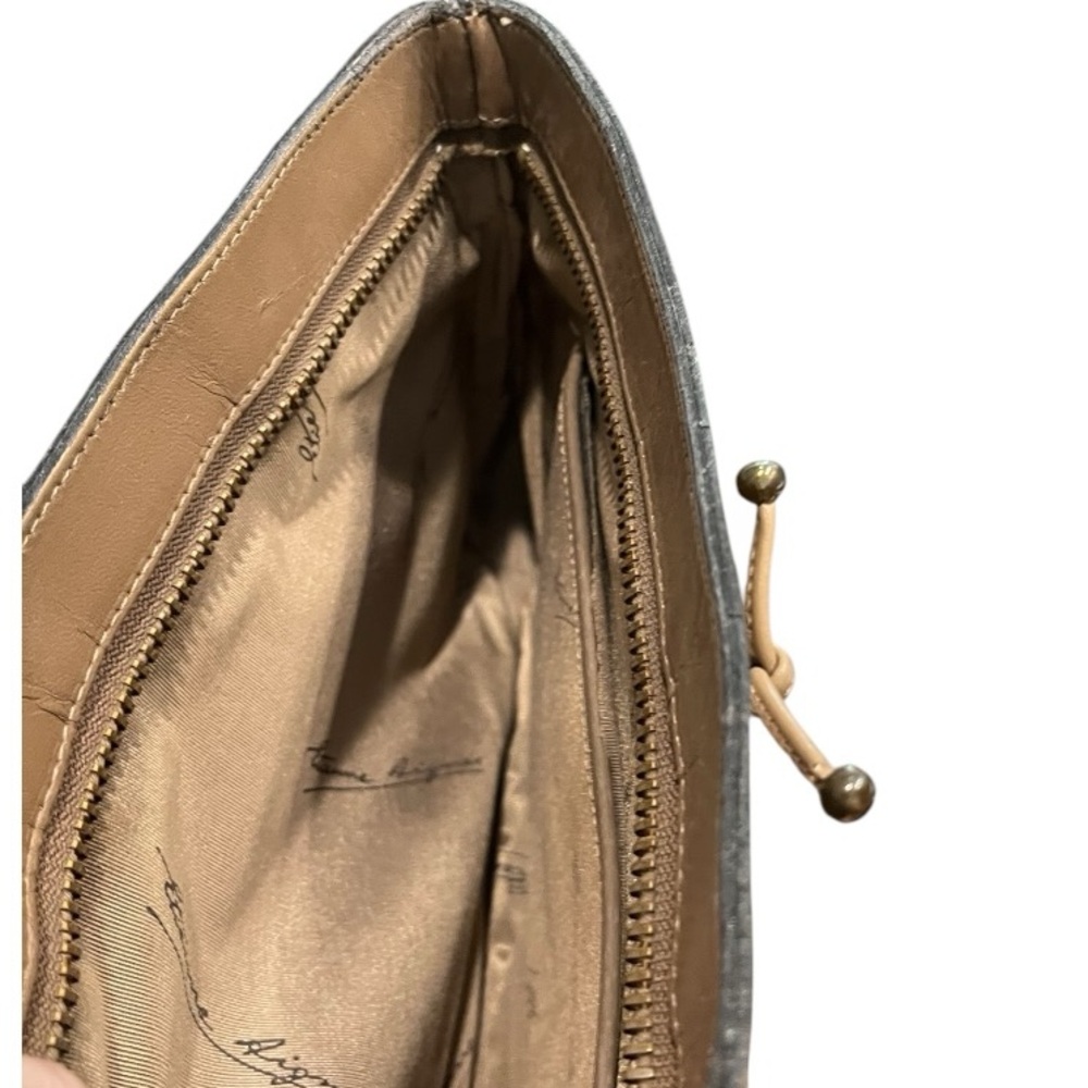 Vintage Etienne Aigner Brown Leather and Straw Raffia Clutch Hand Bag - Picture 3 of 12